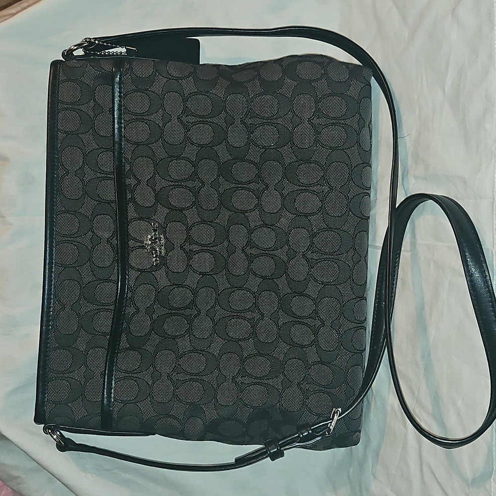 Coach Black and Gray Signature Shoulder Bag